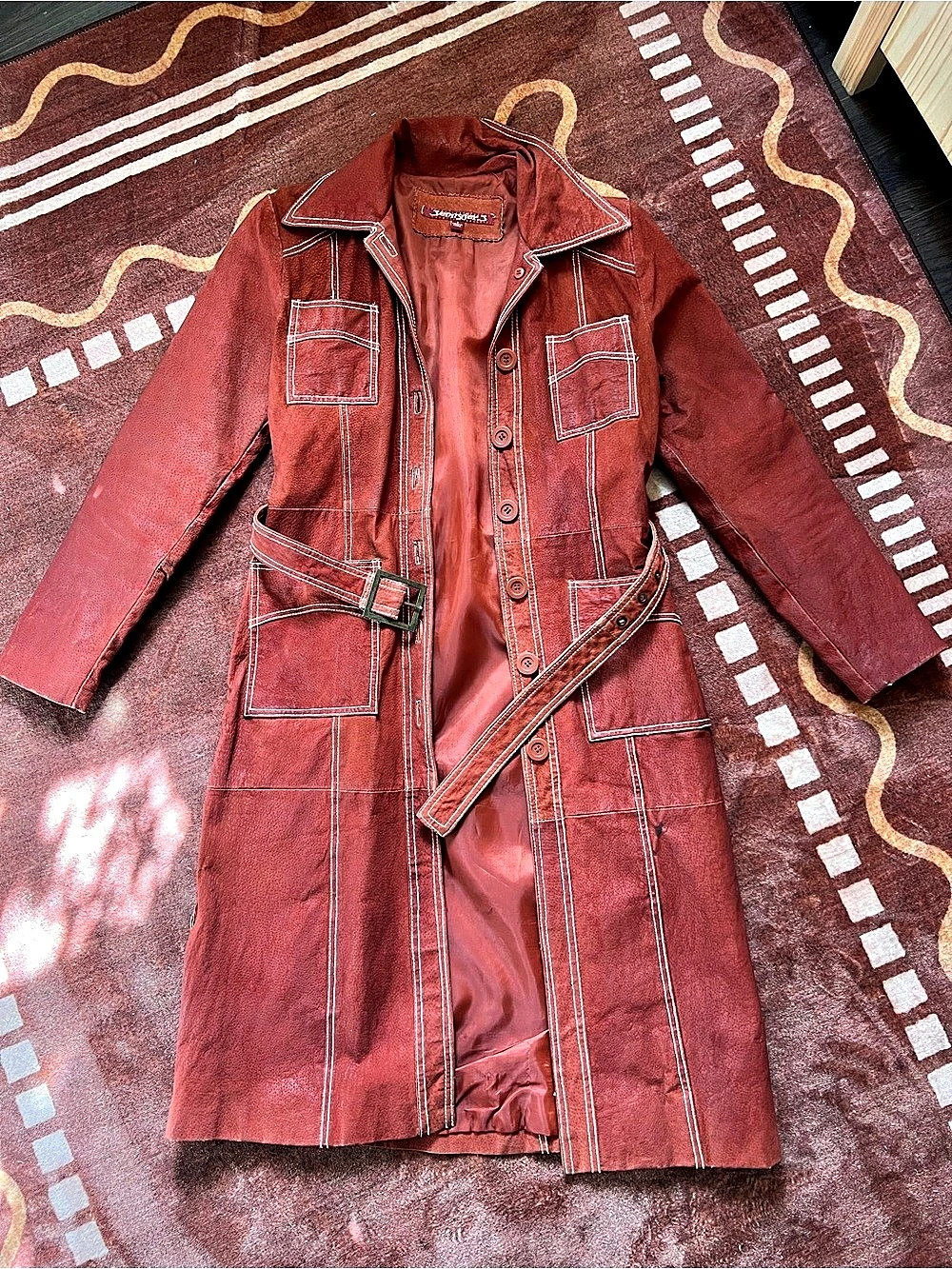 Vintage Red Belted Trench Coat Jennifer J